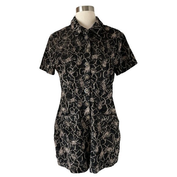 Alexis Belita Floral Jacquard Romper Black Silver Metallic Short Sleeve - Picture 4 of 9